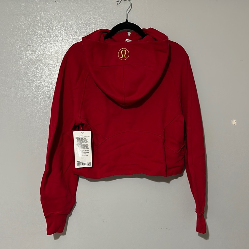Lululemon Lunar New Year Scuba Oversized Half-Zip Hoodie in Dark Red.